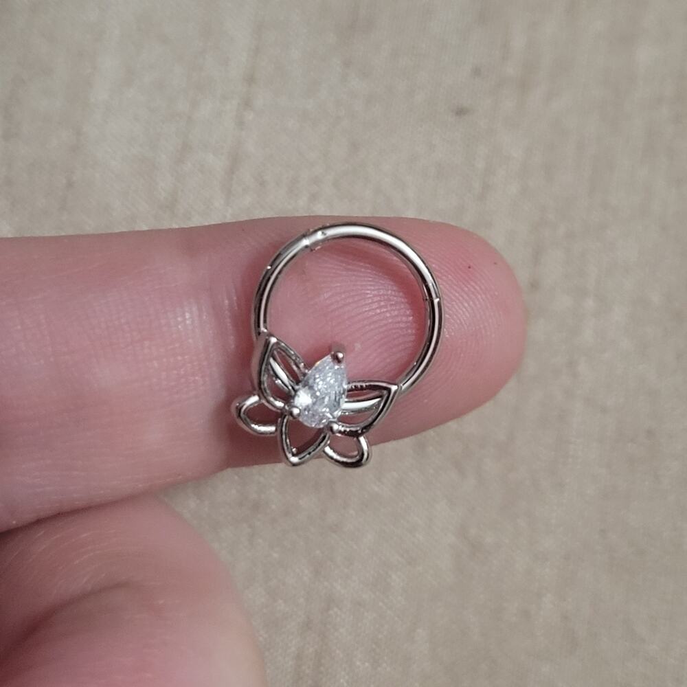 16 gauge 8 mm silver stainless stainless lotus flower crystal septum piercing